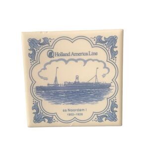 Vintage Holland America Line Delft SS Noordam I 1902-1928 Ceramic Tile Coaster